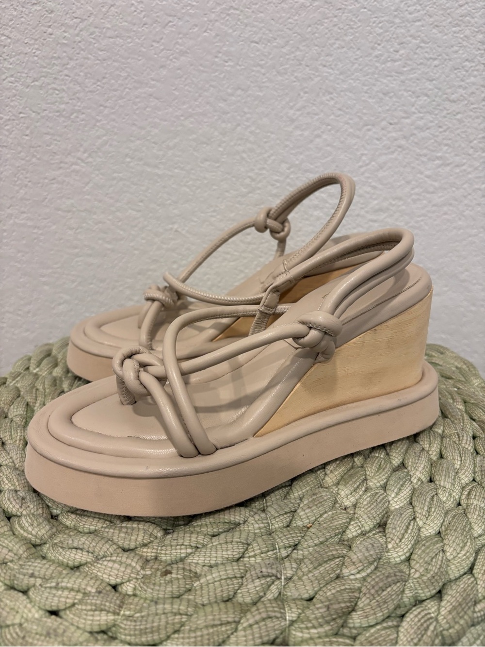 PALOMA BARCELÓ Tan Leather Strappy Slingback Wedge Sandals Size 7